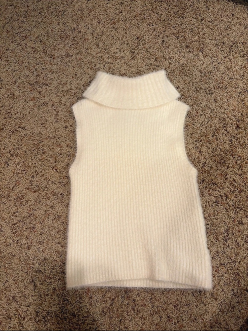 Pink Rose Cream Sleeveless Turtleneck Ribbed Sweater